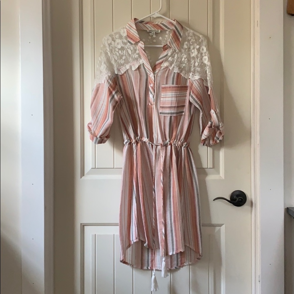 Linen and lace striped dress
